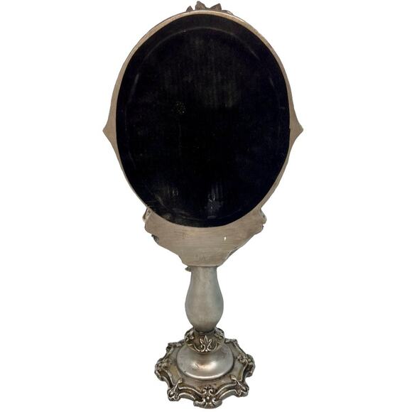 Gothic Skull Roses Floral Standing Mirror Silver Tone Vanity Table Top Decor - Picture 7 of 10